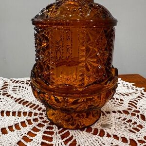 Indiana Glass Amber Covered Candy Dish